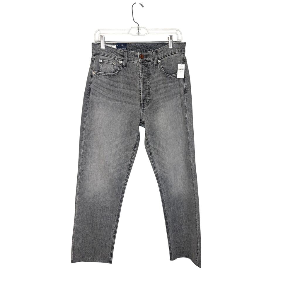 Gap Cheeky Straight High Rise Button Fly Jeans Women's Sz 29/8 Sky Gray Raw hem